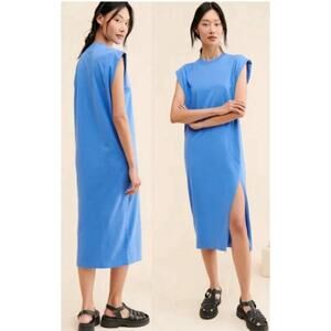 Anthro Pistola Sz S Trina Midi Cotton Blue T Shirt Tank Cap Sleeve Dress